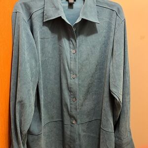 Jane Ashley Women’s Teal Blue Casual Button-Down Shirt